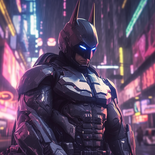 Cyberpunk-style Batman profile picture with dark futuristic aesthetic.