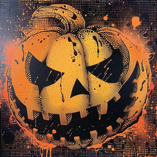 Halloween-themed avatar featuring a stylized jack-o'-lantern with a menacing face, set against a black and orange grunge background for a profile photo.