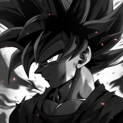 Goku Black from Dragon Ball Super, manga-style portrait in black and white.