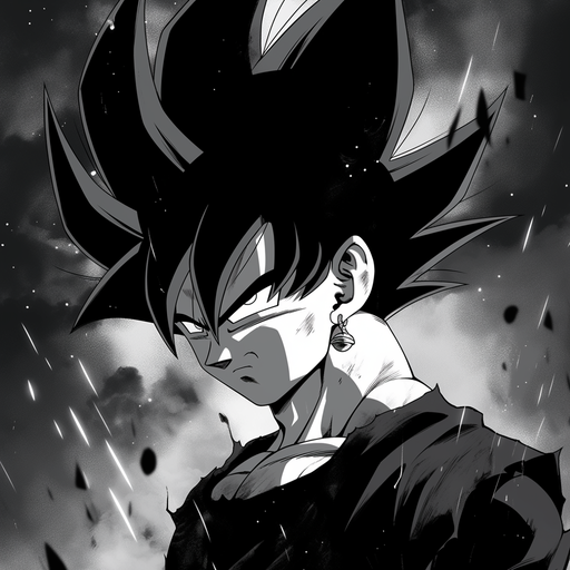 Goku Black in black and white attire, from the Dragon Ball Super manga.