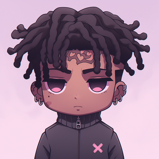 Anime-style chibi portrait of xxxtentacion in a peaceful and colorful setting