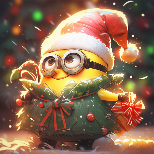 Christmas-themed Minion in a 90's anime style.
