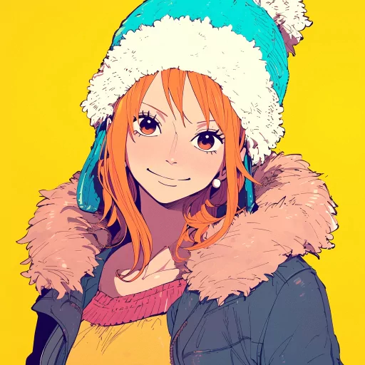 Colorful Nami avatar with a winter hat for social media profile picture.