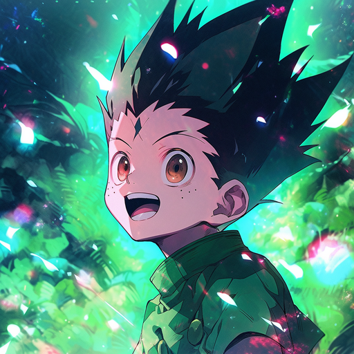 Abstract portrait of Gon with vibrant colors, exuding a dynamic energy.
