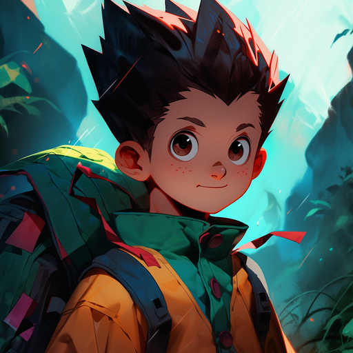 Gon with rainbow background.