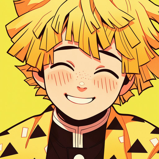 Zenitsu from Demon Slayer smiling with a cute and endearing expression.