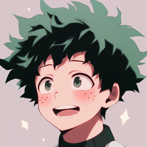 Smiling portrait of Deku, the cute and lovable character from My Hero Academia.