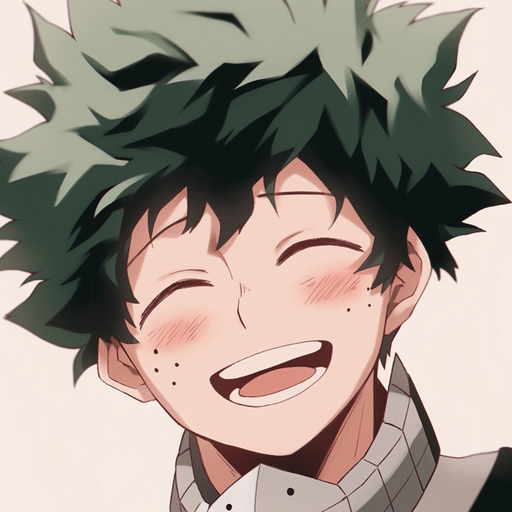 Smiling portrait of Deku, a cute character from My Hero Academia.