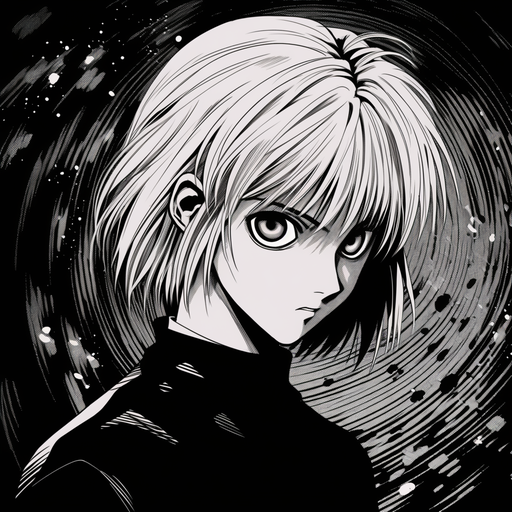 Kurapika, a character from Hunter x Hunter, in a black and white manga-inspired profile picture.