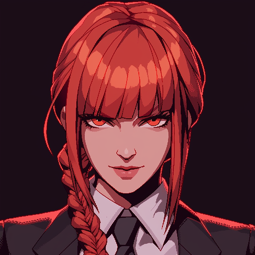 Makima in pixel artstyle, from Chainsaw Man anime pfp.