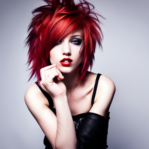 Portrait of a person with dyed hair, wearing dark clothing, expressing raw emotions.