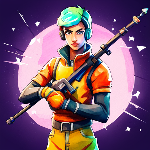 Watercolor Fortnite character with vibrant colors and artistic brush strokes.