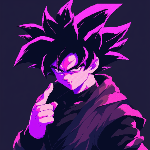 Goku Black-inspired pixel art in pastel colors.