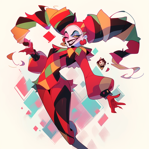 Harley Quinn in colorful jester costume from 90s Cartoon Network show.