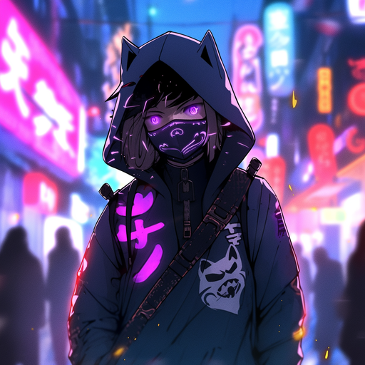 Cyberpunk ninja with stylized neon colors.
