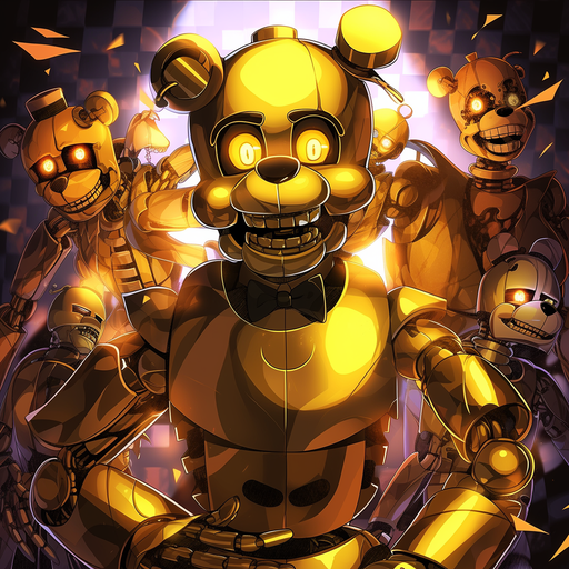 Golden-toned FNAF profile picture with metallic sheen.