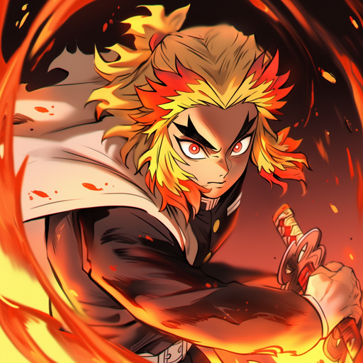 Intense portrait of Rengoku from Demon Slayer, showcasing his fiery determination and graffiti-inspired style.
