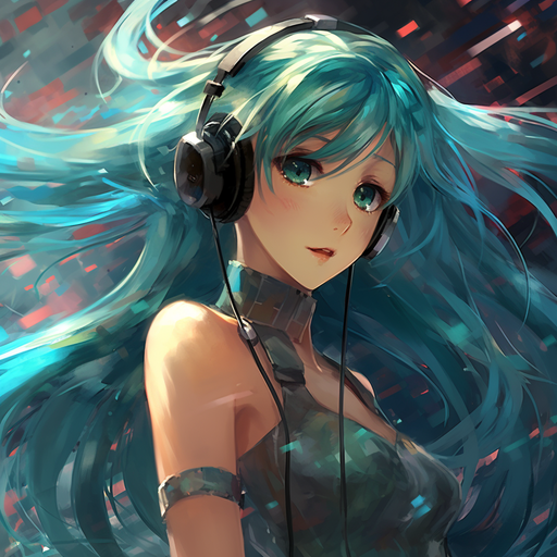 Hatsune Miku singing with vibrant colors and dynamic energy.