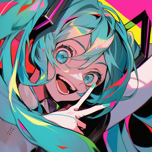 A vibrant anime artwork of Hatsune Miku, wearing a stylish outfit and posing confidently.