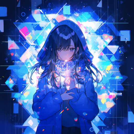 Blue anime character with light blue and dark blue colors.