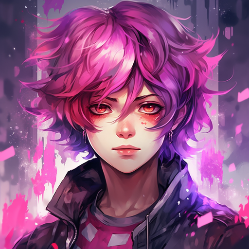 Anime boy with pink and purple colors.
