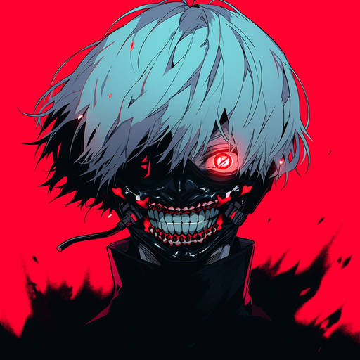 Dark-haired male character with a red and black theme, reminiscent of Kaneki Ken from Tokyo Ghoul.