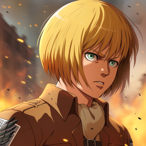 Armin Arlert from Attack on Titan with an epic expression.