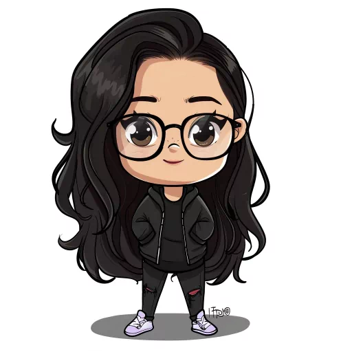 Chibi style avatar with a stylish character wearing glasses, a black jacket, and sneakers.