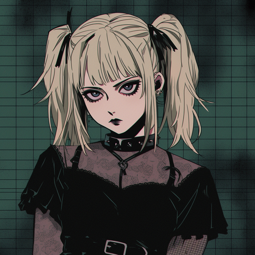 Gothic anime profile picture featuring Misa Amane from Death Note in a dark and grunge style.