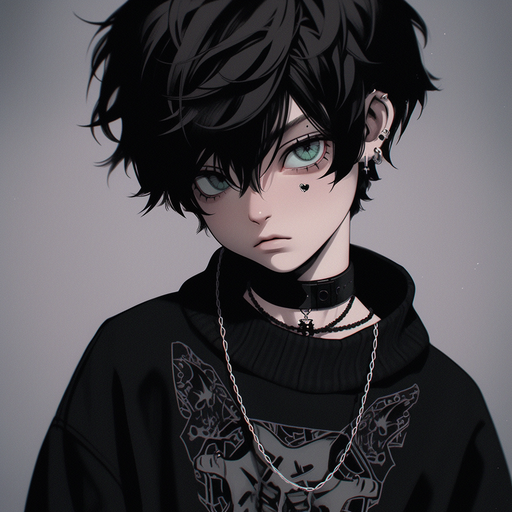 Gothic-inspired anime boy with a grunge style pfp.