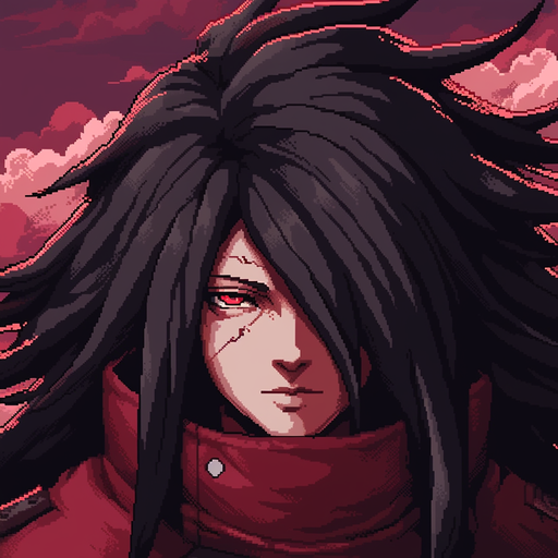 16-bit pixel art image of Madara in a profile picture style.