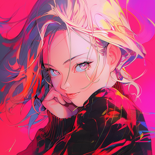 Anime girl with bold red color palette.