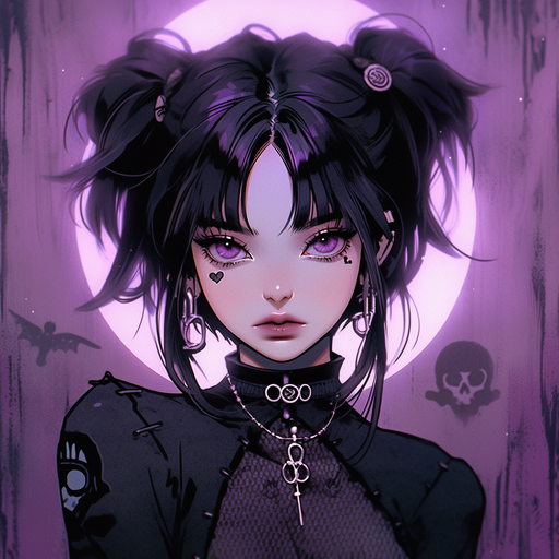 Gothic-inspired anime girl with a grunge style.