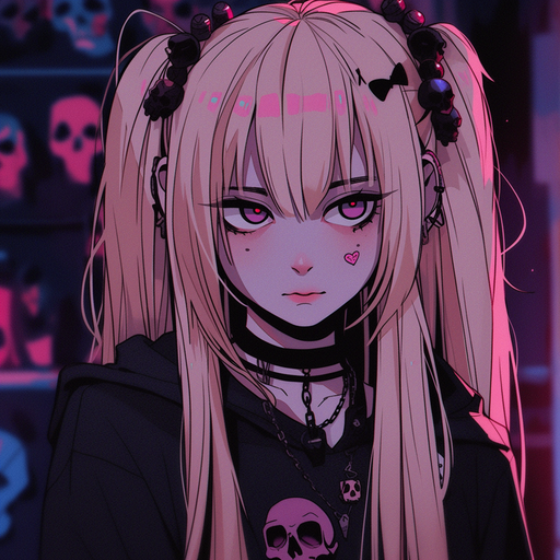 Gothic anime character with dark makeup and grunge style.