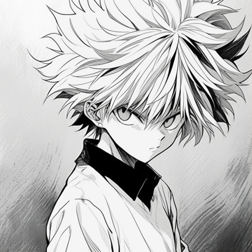 Killua Zoldyck from Hunter x Hunter manga, with epic black and white hair.