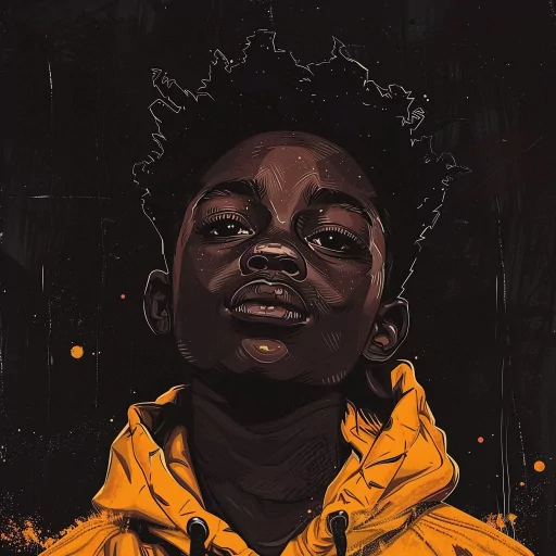 Digital illustration of a young black boy in a yellow hoodie for use as an avatar or profile photo.