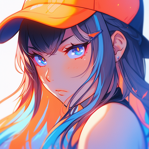 Vibrant anime-style portrait of a girl with blue and orange colors.