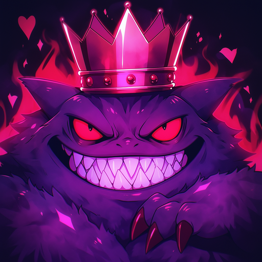 Gengar, the ghost Pokémon, with a crown, glowing eyes, and an menacing grin.