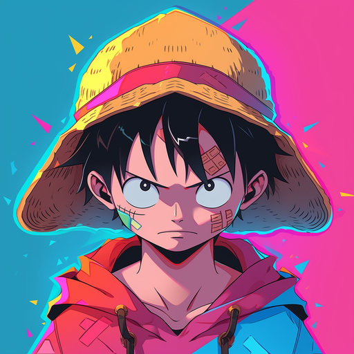 Colorful pop art depiction of Luffy, displaying vibrant and energetic character.