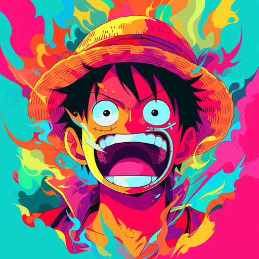 Colorful portrait of Luffy in a pop art style.