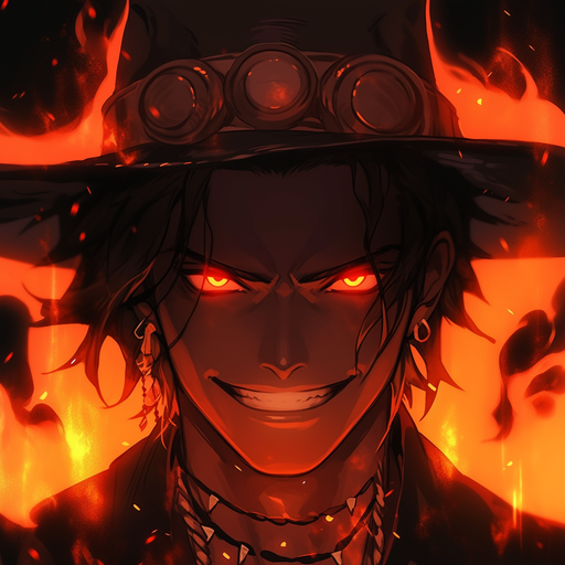 Glowing anime-style portrait of Ace from One Piece, emitting an eerie aura.