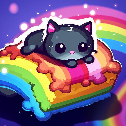 Nyan cat flying through space in cartoon style