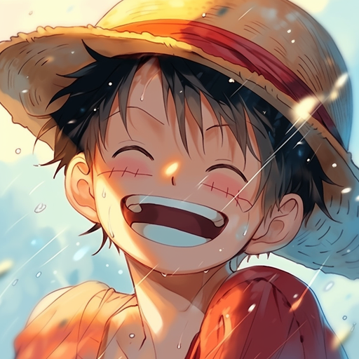 Luffy, a manga character, wearing a straw hat and holding a glowing sword.