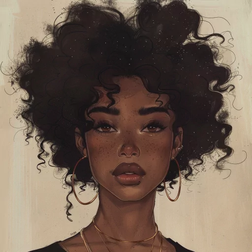 Illustrated avatar of a black girl with curly hair for profile photo use.