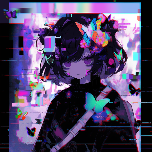 Gothic portrait with glitched style and black-and-white tones.