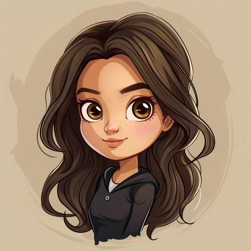 Chibi style avatar with a female character featuring large eyes and long brown hair for a profile picture.