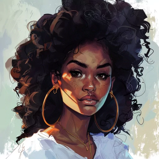 Illustrated profile picture of a black girl with curly hair and gold hoop earrings.