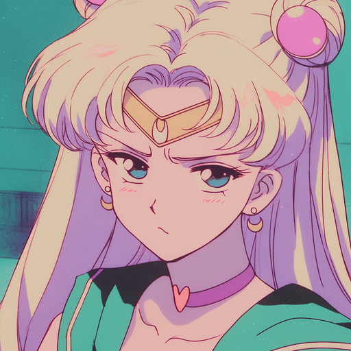 Sailor Moon with an annoyed expression, capturing the essence of 90s anime with muted colors.