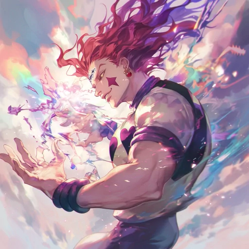 Dynamic Hisoka avatar with vivid colors and magical effects, perfect for a profile picture.