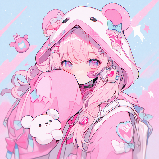 Cute pink anime teddy bear profile picture.